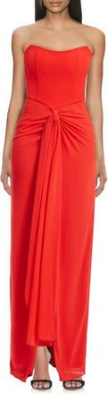 Badgley Mischka Strapless Maxi Cocktail Dress in Red Orange at Nordstrom, Size 8
