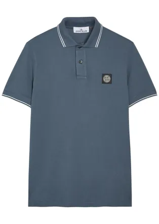 Stone Island Logo-appliqu&eacute;d Piqu&eacute; Cotton Polo Shirt - Blue Dark - Xxl