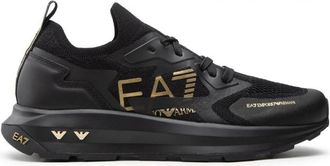 Emporio Armani Logo-Printed Vetersneakers - Heren - Sneakers - Zwart - 38 1/2 EU - Polyester - Schoenen