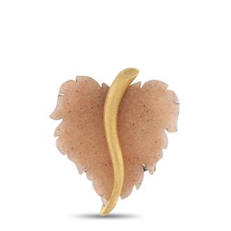 Luxury Bazaar 18K Yellow Gold Druzy Quartz Leaf Brooch MF10-070726