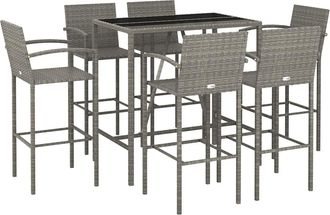 vidaXL Mesa Y Taburetes Altos Jard&iacute;n 7 Piezas Rat&aacute;n Sint&eacute;tico Gris Vidaxl