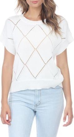 Rain + Rose Diamond Open Knit Top in White at Nordstrom Rack, Size X-Large
