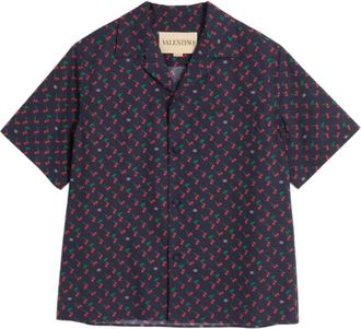 Valentino Garavani Overhemden, Heren, Veelkleurig, L, Katoen, Blauwe Cherryfic Print Button-Up Overhemd