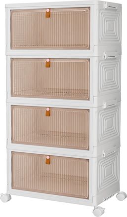 OEM Juego De 4 Cajas De Almacenamiento Con Tapas: Caja De Almacenamiento De Pl&aacute;stico De 4 Niveles Con Tapa, Cajas Apilables Con Ruedas, Cajones De Almacen