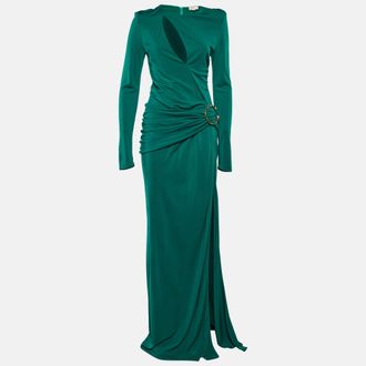 Elisabetta Franchi Green Jersey Cut-Out Slitted Maxi Dress