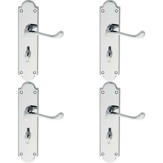 Loops 4x PAIR Victorian Scroll Lever on Bathroom Backplate 205 x 49mm Polished Chrome