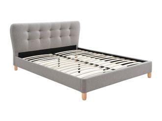 Vente-Unique Cama 140 x 190 cm con cabecero capiton&eacute; - Tela - Gris - ELIDE