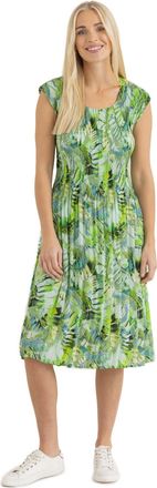 Klass Pleated Botanical Print Dress - Greens - L
