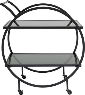 Kare Design Carro de servicio acero y cristal negro con ruedas