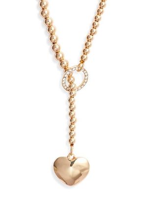 Open Edit Heart Pendant Lariat Necklace in Clear- Gold at Nordstrom