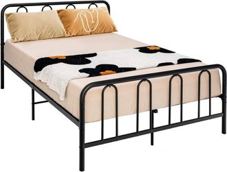 Costway Costway Marco De Cama Metal Doble Con Cabecero, Cama Matrimonio Para Colch&oacute;n 200 X 140cm, Almacenaje Bajo La Cama, Listones De Acero, No Requiere Muel