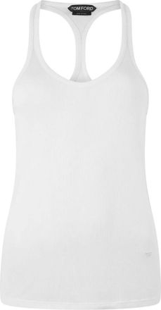 Tom Ford Gestreept tanktop met tonaal TF geborduurd logo - Dames - Tops zonder mouwen - Wit - S - Katoen - Tops