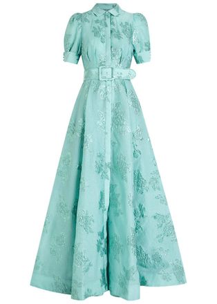 Rebecca Vallance Benette Floral-jacquard Cloqué Gown - Teal - 18 (UK18 / Xxl)