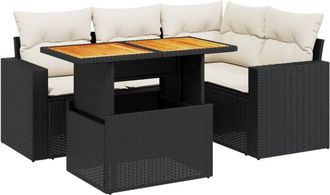 vidaXL Set De Muebles De Jard&iacute;n 5 Pzas Y Cojines Rat&aacute;n Sint&eacute;tico Negro Vidaxl
