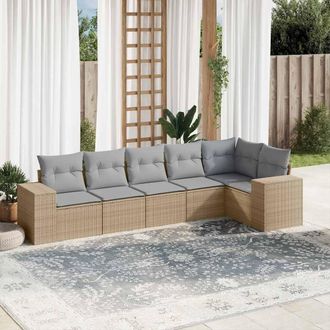 vidaXL Juego De Sof&aacute;s Jard&iacute;n Con Cojines 6 Pzas Rat&aacute;n Sint&eacute;tico Beige Vidaxl