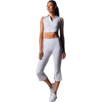 Tavi High Waisted Crop Flare Legging in White Floral at Nordstrom, Size X-Large