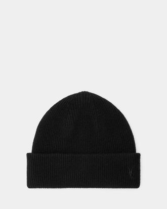 AllSaints Mens Wool Bailey Wool Ramskull Embroidered Beanie, Size: One Size