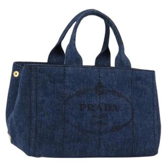 Prada Pre-owned Tote Bags, female, Blue, Size: ONE SIZE Pre-owned Vintage Canvas Tote Bag