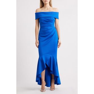 Eliza J Off the Shoulder High-Low Gown in Cobalt at Nordstrom Rack, Size 6