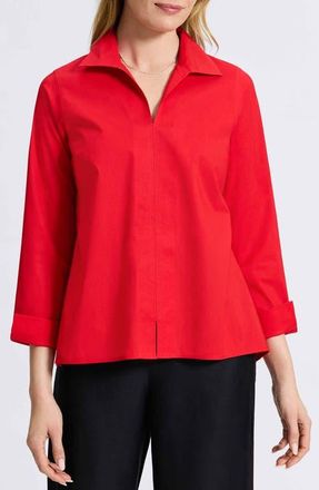 Foxcroft Agnes Split Cuff Popover Blouse in Simply Red at Nordstrom, Size X-Small