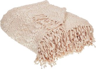 Beliani Beliani - Manta De Algod&oacute;n Tejida Colcha Con Borlas Cubrecama 150 X 200 Cm Beige Claro Vella