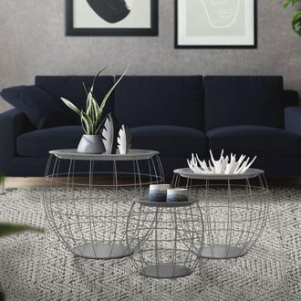 ML Design Ml-design - Set da 3 Tavolini a Forma di Cestello in Metallo Tavolino Multiuso Rotondo Grigio 3 Dimensioni &Oslash;31cm/&Oslash;38cm/&Oslash;47cm Tavolo Portaoggetti con