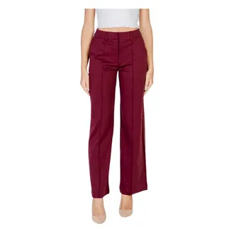 Ichi Bordeaux Plain Trousers Zip Button Fastening