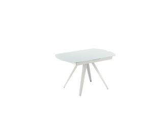 Stones Tavolo Allungabile Kyoto 120, Design Moderno Con Top In Vetro Extrawhite E Struttura In Metallo Bianco Opaco 120-180x90 Cm - Om