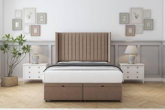 Comfort Beds Chester Plush Ottoman Bed Base-54 Wingback Headboard in Taupe | Size: Single
