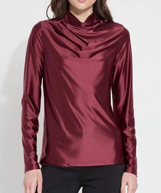 Lyss&eacute; Satin Funnel Neck Blouse In Maroon