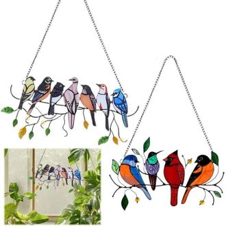 OEM Juego De 2 Adornos De Pared Con Forma De P&aacute;jaro Para Valla De Jard&iacute;n, Adornos De Jard&iacute;n De Alambre, Adornos Colgantes Multicolores Para Ventanas, Para