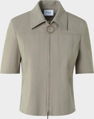Akris Short-Sleeve Paneled Zip Shirt
