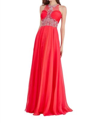 Angela & Alison Chiffon Long Prom Dress In Fuchsia