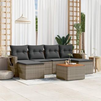 vidaXL Vidaxl - Set De Sof&aacute;s De Jard&iacute;n 7 Piezas Con Cojines Rat&aacute;n Pe Gris