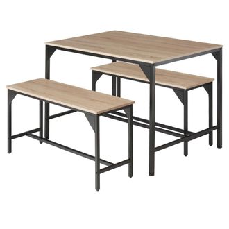 TecTake Juego de sillas y mesa de comedor de estilo industrial madera clara