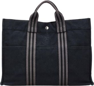 Hermès Fourre Tout Black Gray Canvas Handbag Tote Bag (Pre-Owned)