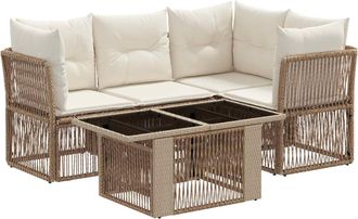 vidaXL Conjunto De Sof&aacute;s De Jard&iacute;n 5 Uds. Beige Rat&aacute;n Sint&eacute;tico Vidaxl