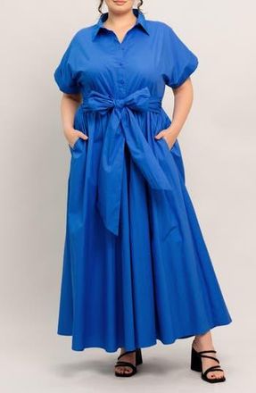Flying Tomato Solid Short Sleeve Cotton Maxi Shirtdress in Blue at Nordstrom Rack, Size 3 X