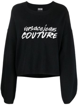 Versace Jeans Couture embroidered-logo wide-sleeve jumper - women - Wool/Polyamide - L - Black