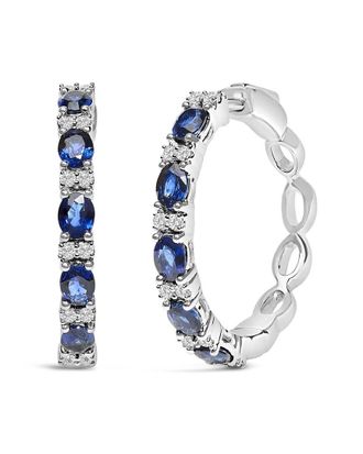 House of Brilliance Haus Of Brilliance Colorful Gemstones 14K 2.75 Ct. Tw. Diamond & Sapphire Hoop Earrings