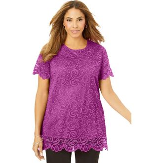 Jessica London Stretch Lace Tunic in Deep Orchid at Nordstrom, Size 12