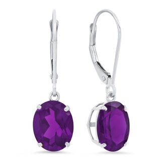 MAX + STONE 925 Sterling Silver 8x10mm Oval Gemstone Leverback Dangle Earrings