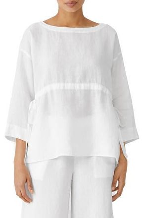 Eileen Fisher Bateau Neck Organic Linen Top in White at Nordstrom Rack, Size X-Large