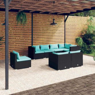 vidaXL 8 Pcs Garden Lounge Set Con Vime Pe Negro