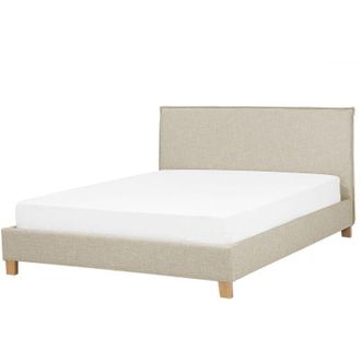 Beliani Modern Minimalist Linen Fabric EU Super King Size Bed Frame 6ft Beige Sennez