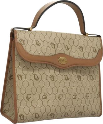 Dior Vintage Honeycomb Handbag Canvas Leather Beige Canvas Bag (Pre-Owned)