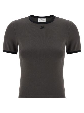 Courr&egrave;ges Grey Crewneck Logo T-Shirt