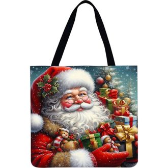 Generic 4pcs Christmas Linen Tote Bag Handbag Large Capacity Women Shopping Shoulder Bag