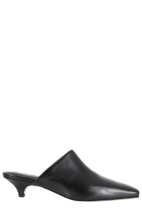 Giampaolo Viozzi Black Pointed-Toe Kitten Heel Nappa Leather Mules