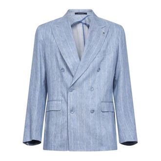 Tagliatore Blazers, male, Blue, Size: 2XL Peak lapel striped jacket